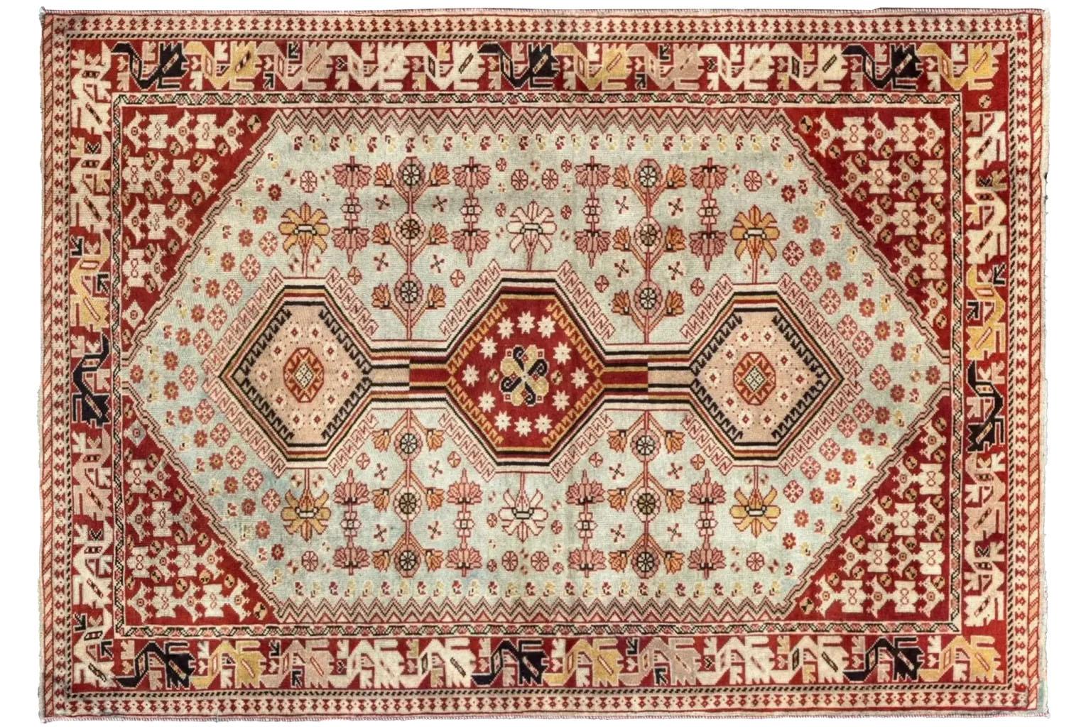 Tribal Persian Shiraz Small Rug - light Blue & Red For Sale