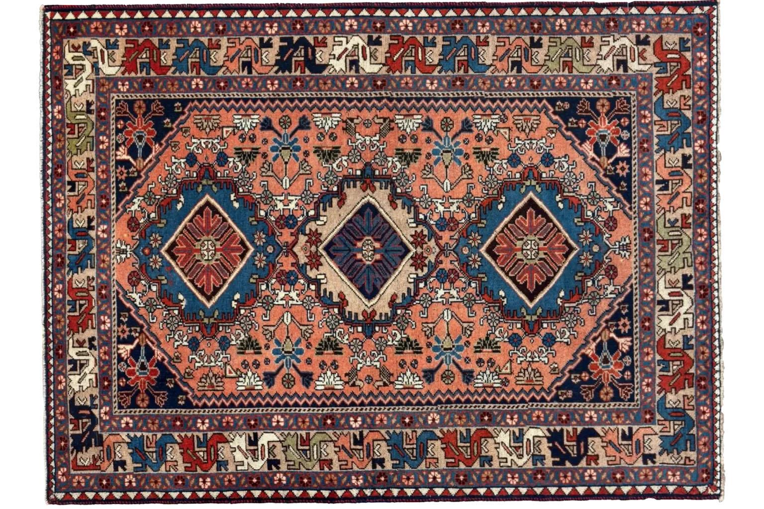 Tribal Persian Shiraz Small Rug - Wool Orange Design - 96701 For Sale