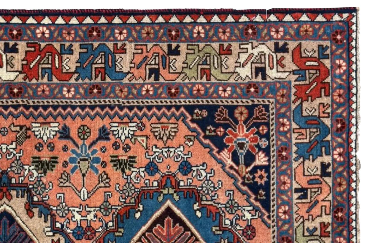 20th Century Persian Shiraz Small Rug - Wool Orange Design - 96701 For Sale