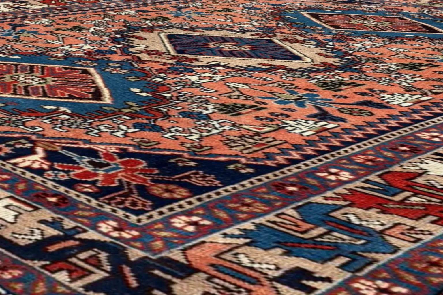 Persian Shiraz Small Rug - Wool Orange Design - 96701 For Sale 2