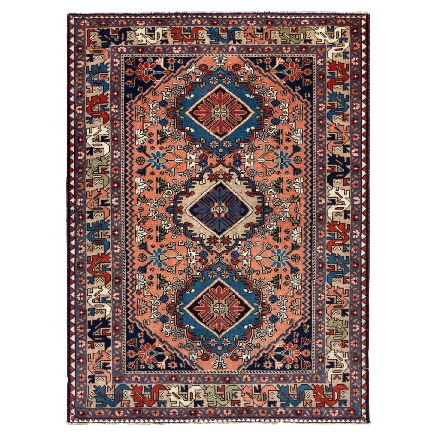 Persian Shiraz Small Rug - Wool Orange Design - 96701