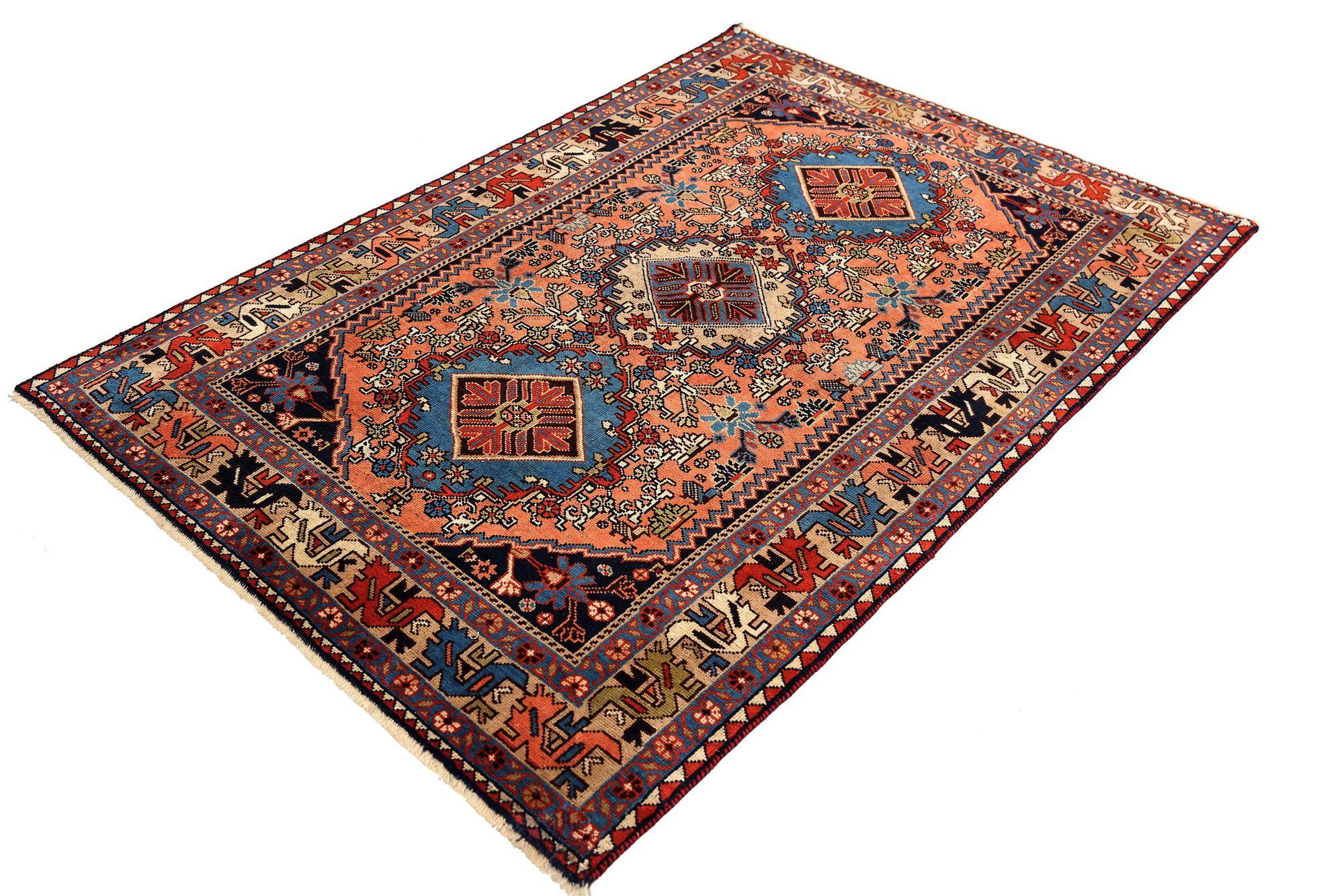 Persischer Shiraz-Teppich - Wolle Rosa Design - 97074 (20. Jahrhundert) im Angebot
