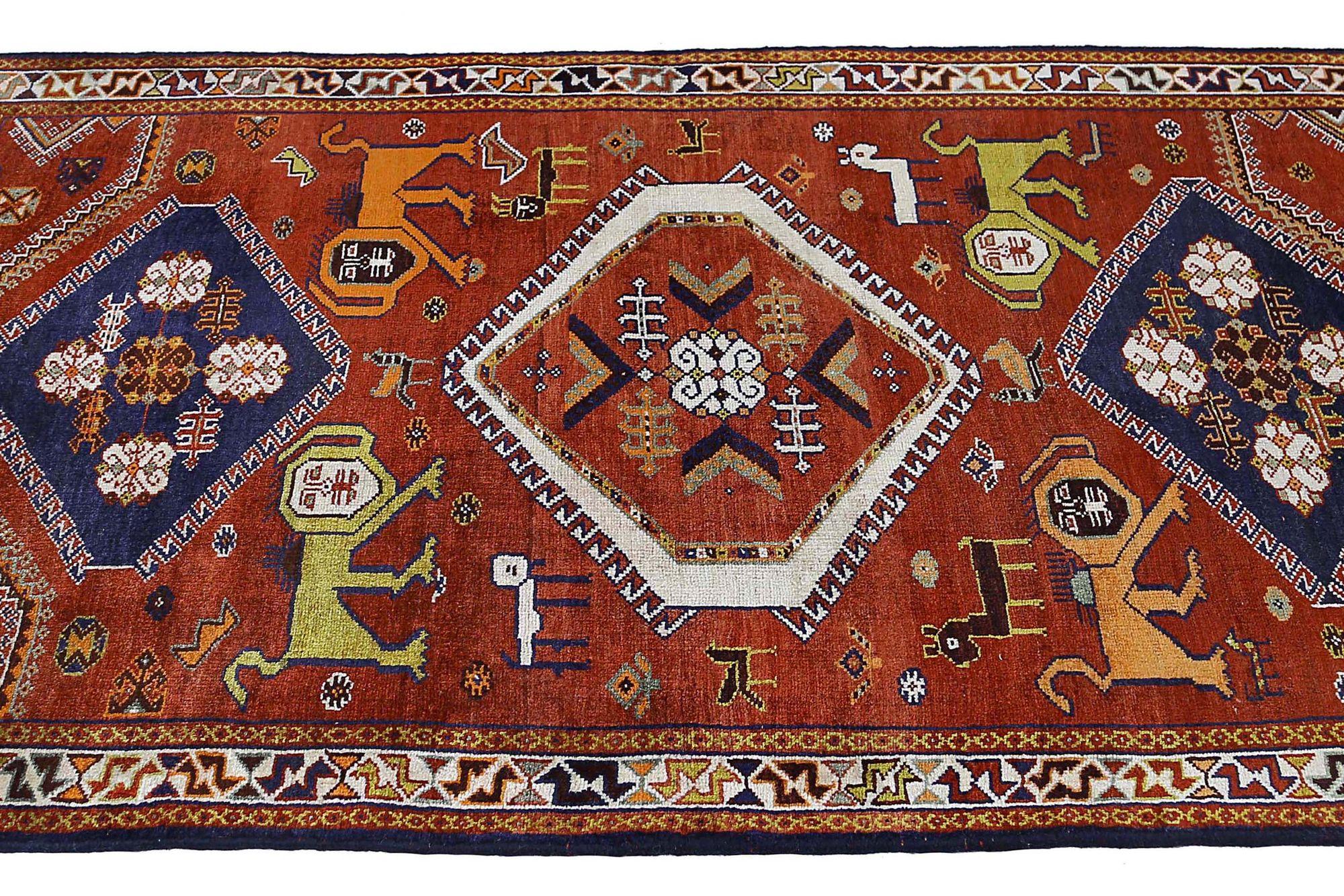 Iraqi Persian Shiraz Small Rug - Wool Red Design - 97077 For Sale