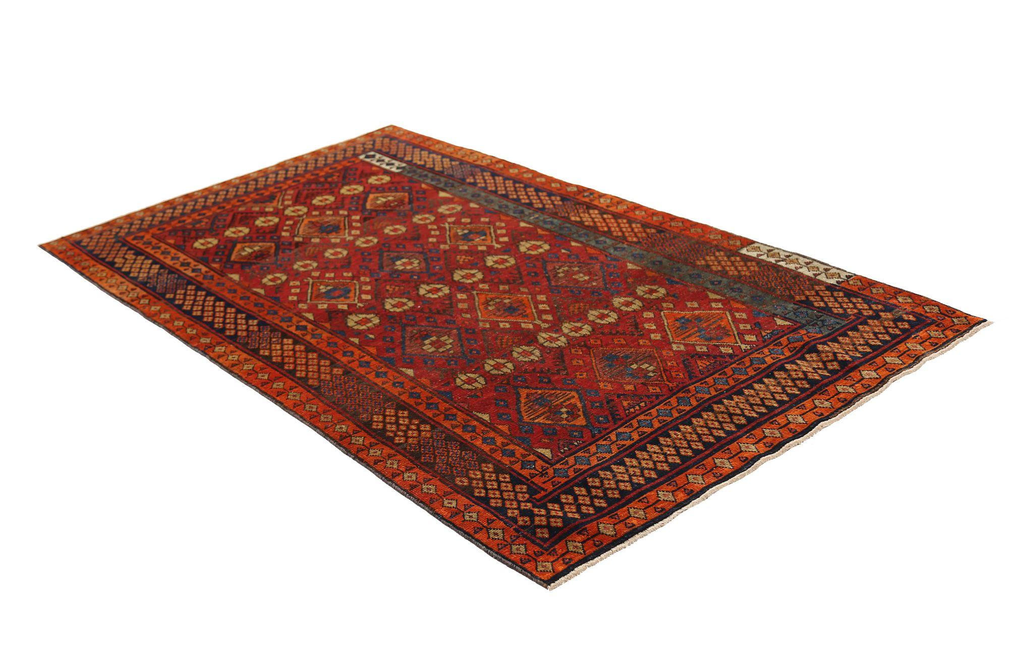 Persischer Shiraz-Teppich aus Wolle in Rot mit Muster - 97107 (Irakisch) im Angebot