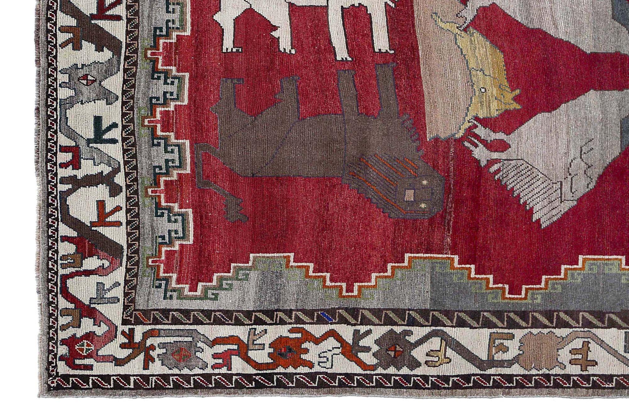 Iraqi Persian Shiraz Small Rug - Wool Red Design - 97409 For Sale