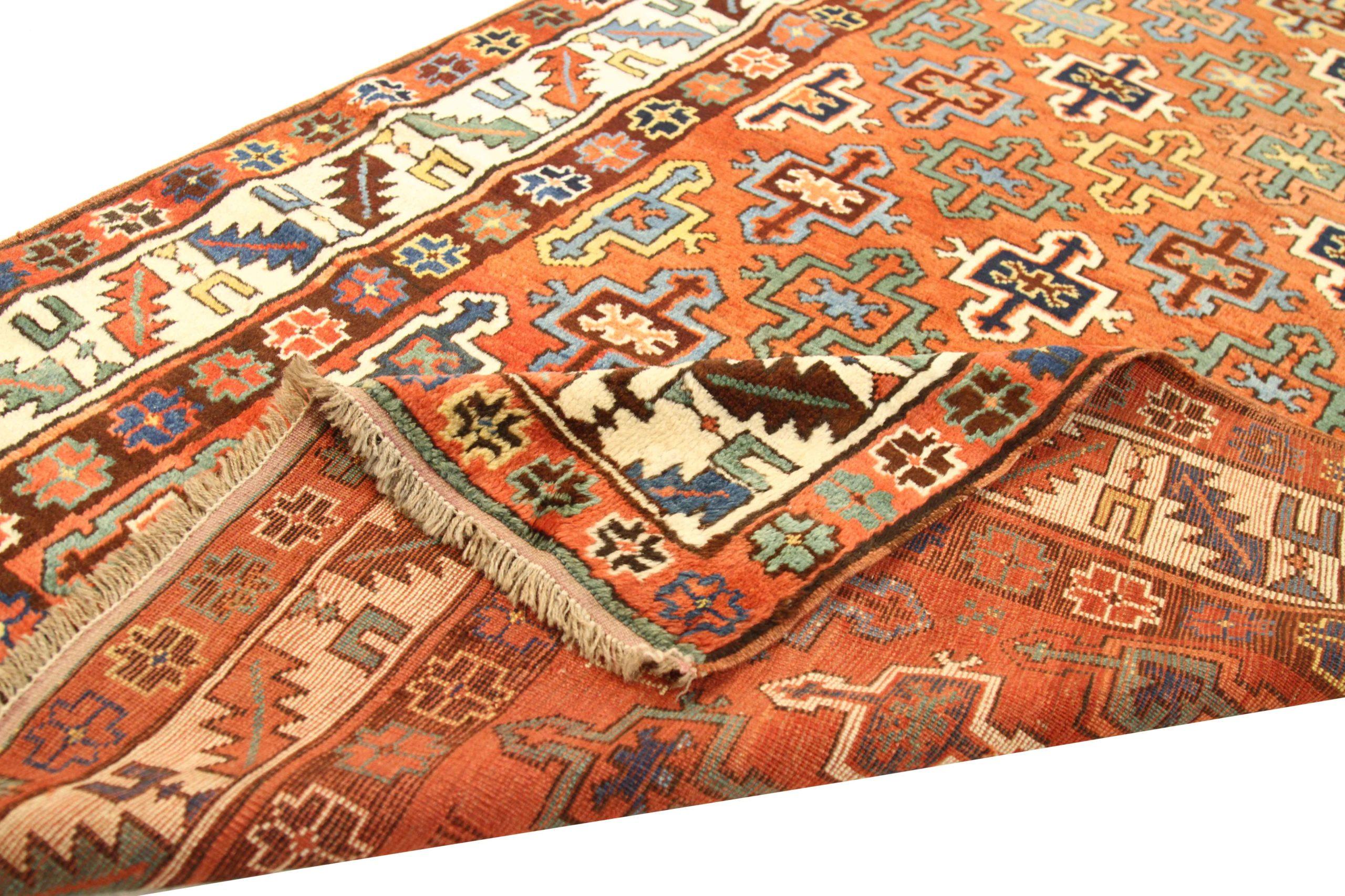 Persische Shirvan Läufer Teppich - Wolle Blau Elfenbein Rot Gelb - 75391 (Asiatisch) im Angebot
