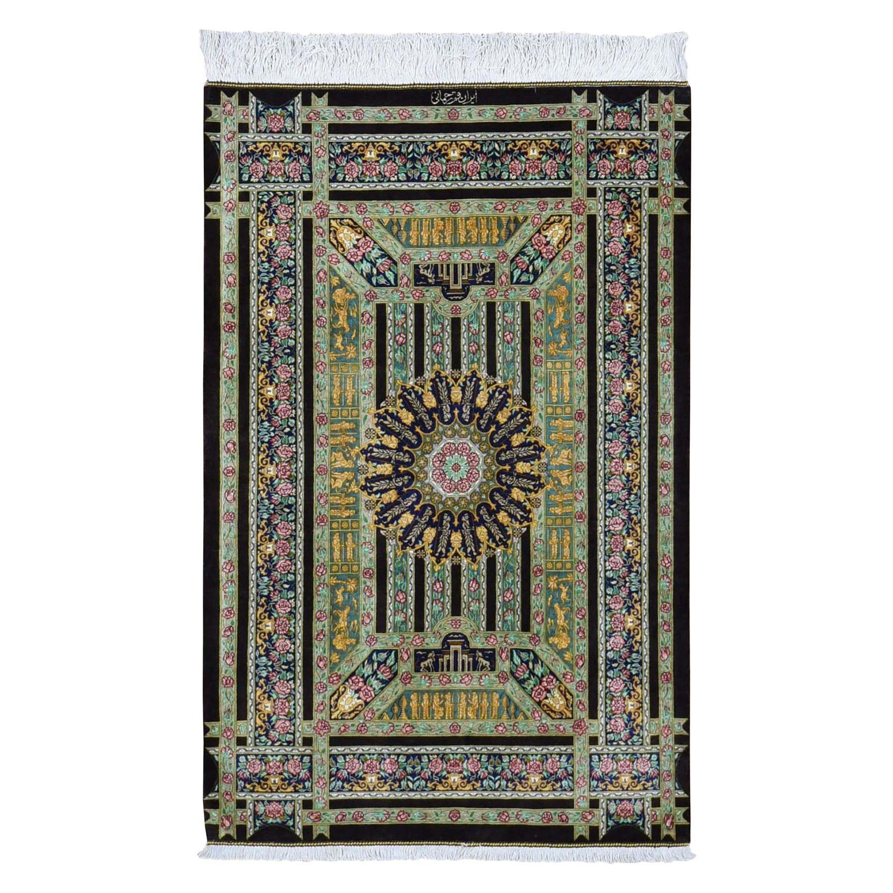 Persian , Signed Silk Qum, 600 KPSI , The Kingdom, Hand Knotted Oriental Rug