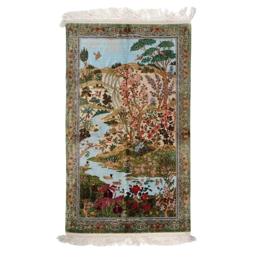 Persian Silk Carpet by Artist Abolfazl Rajabian For Sale