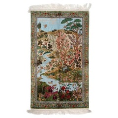 Vintage Persian Silk Carpet by Artist Abolfazl Rajabian