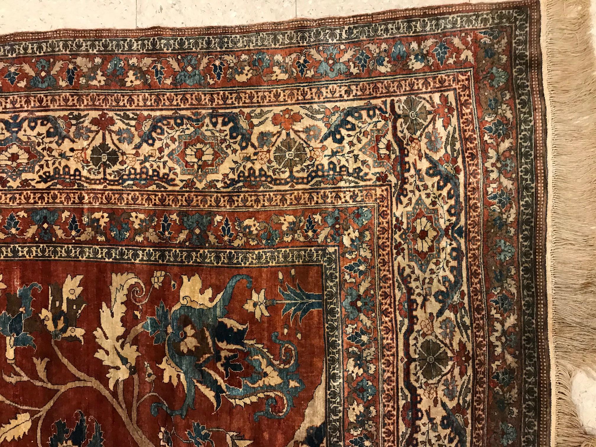 Persian Silk Heriz Carpet, circa 1870 In Excellent Condition For Sale In Port Washington, NY