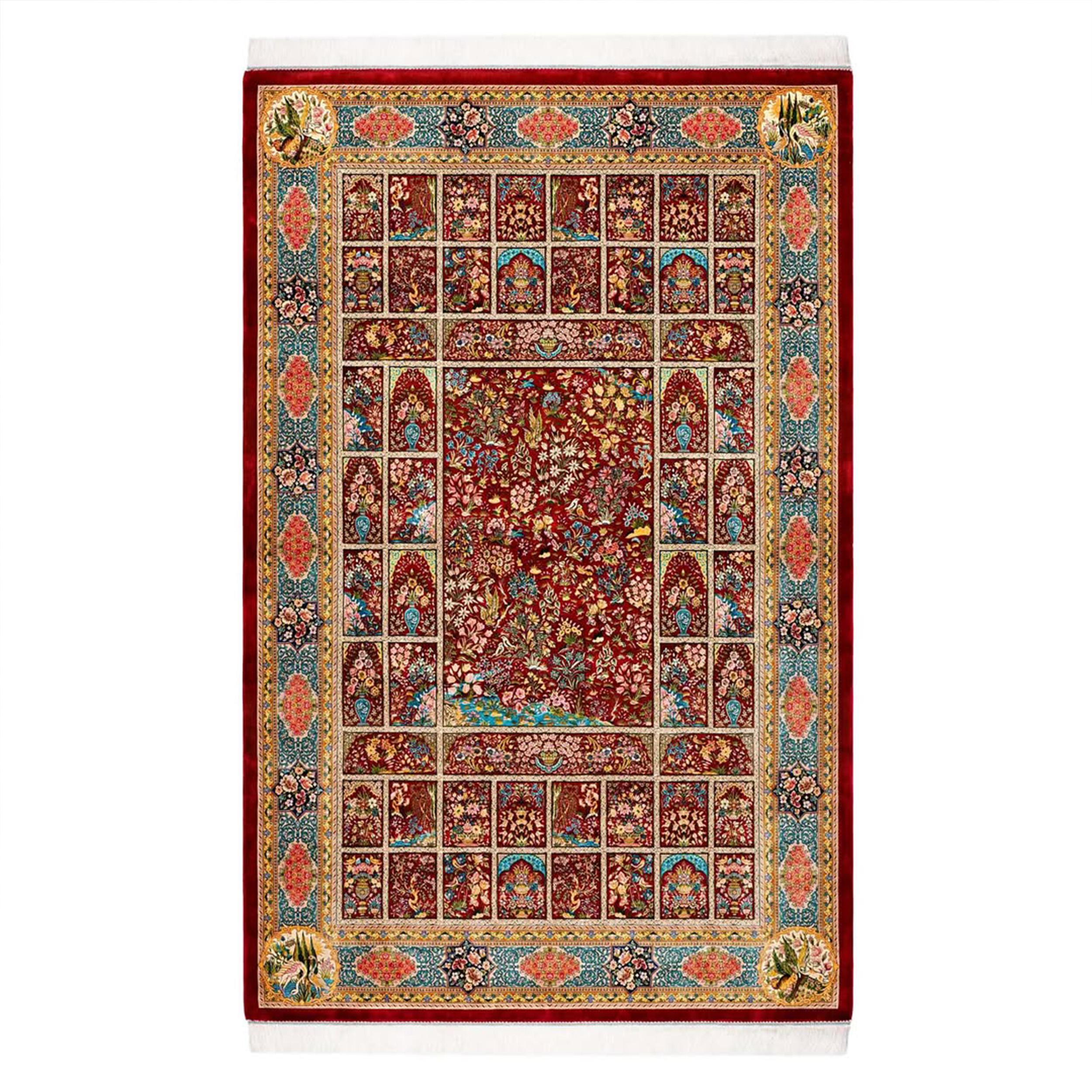 Anglais Modern Persian Silk Carpet in 17th Century Bagh-e Shah Garden Design, Kashan en vente