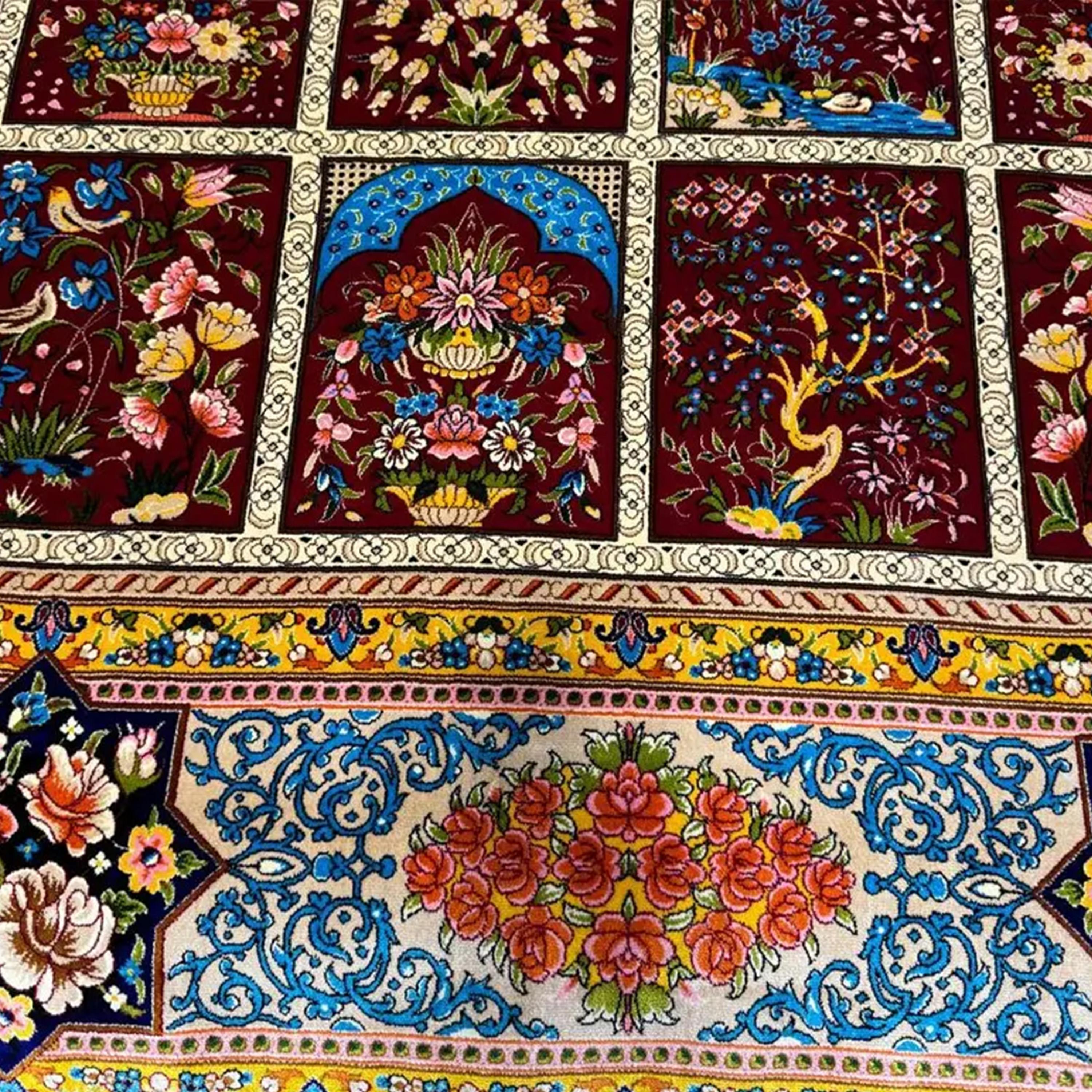 Noué à la main Modern Persian Silk Carpet in 17th Century Bagh-e Shah Garden Design, Kashan en vente