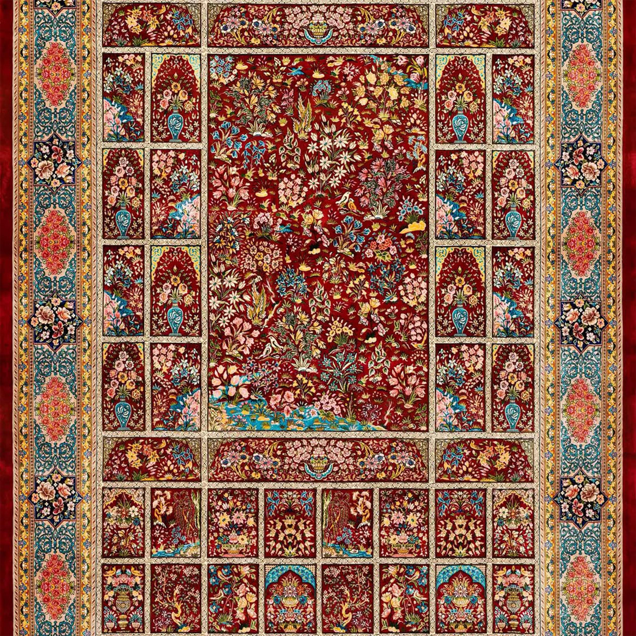 Modern Persian Silk Carpet in 17th Century Bagh-e Shah Garden Design, Kashan Neuf - En vente à Pudsey, GB