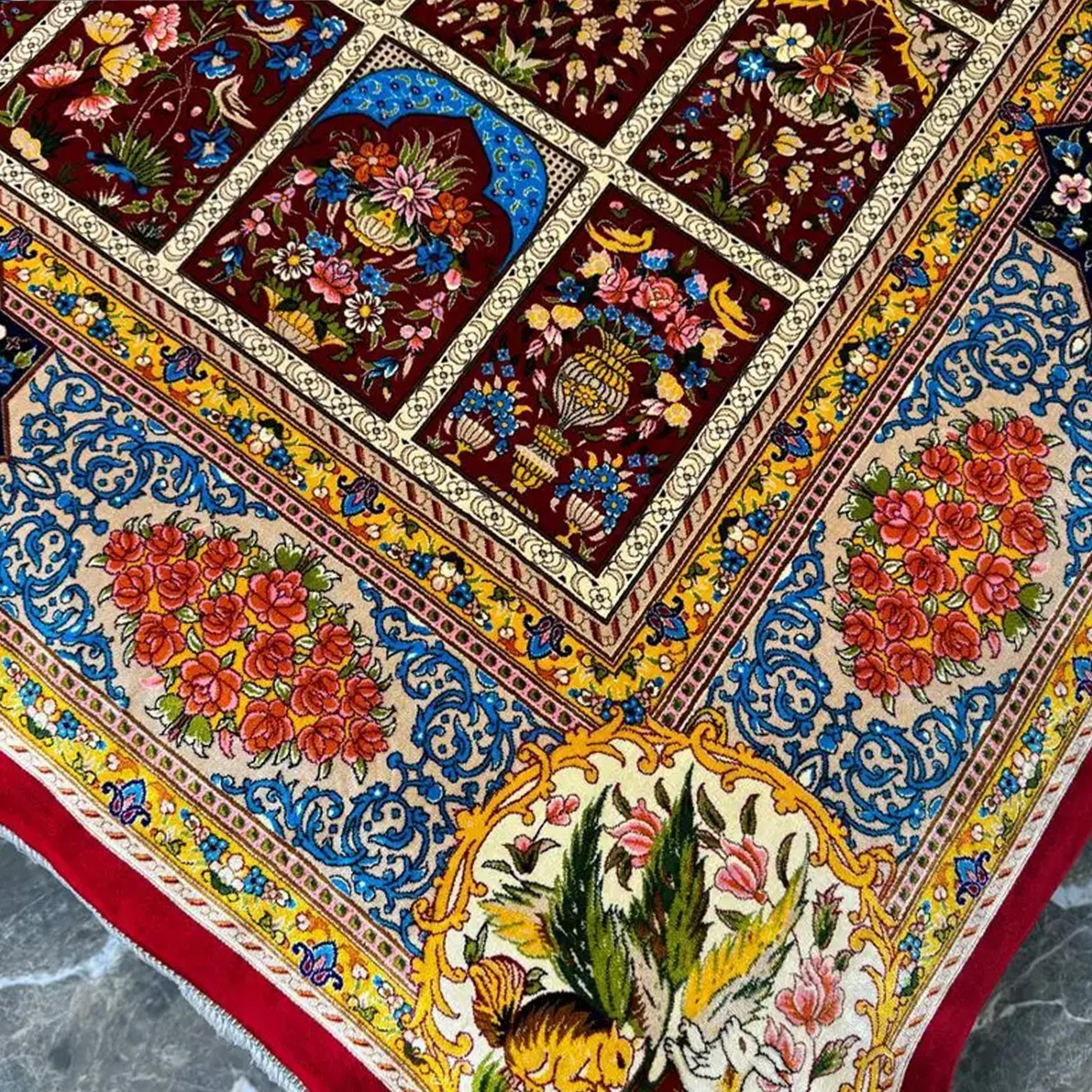 Modern Persian Silk Carpet in 17th Century Bagh-e Shah Garden Design, Kashan en vente 1