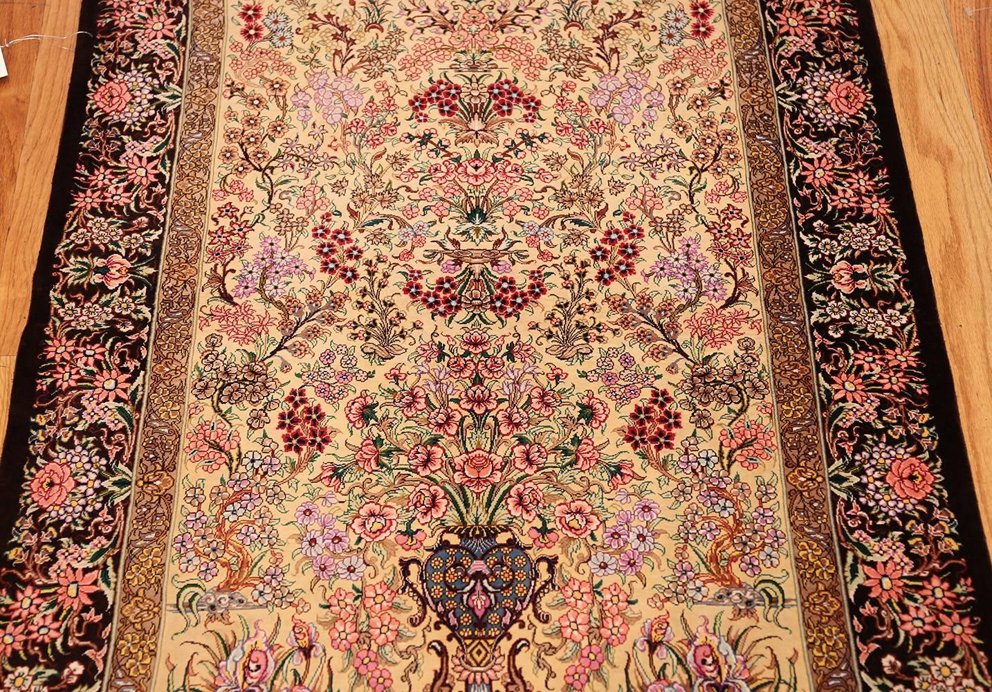 20th Century Persian Silk Small Scatter Size Qum Rug. Size: 2 ft 8 in x 3 ft 10 in For Sale