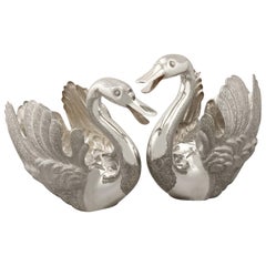 Persian Silver Swan Centerpieces / Champagne Bottle Holders