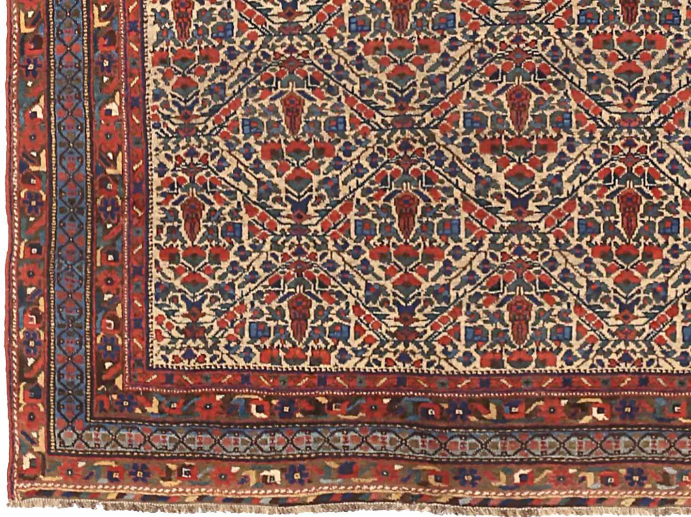 Persischer Sirjan Kleiner Teppich - Wolle Blau Grün Elfenbein Rot 71558 (Asiatisch) im Angebot