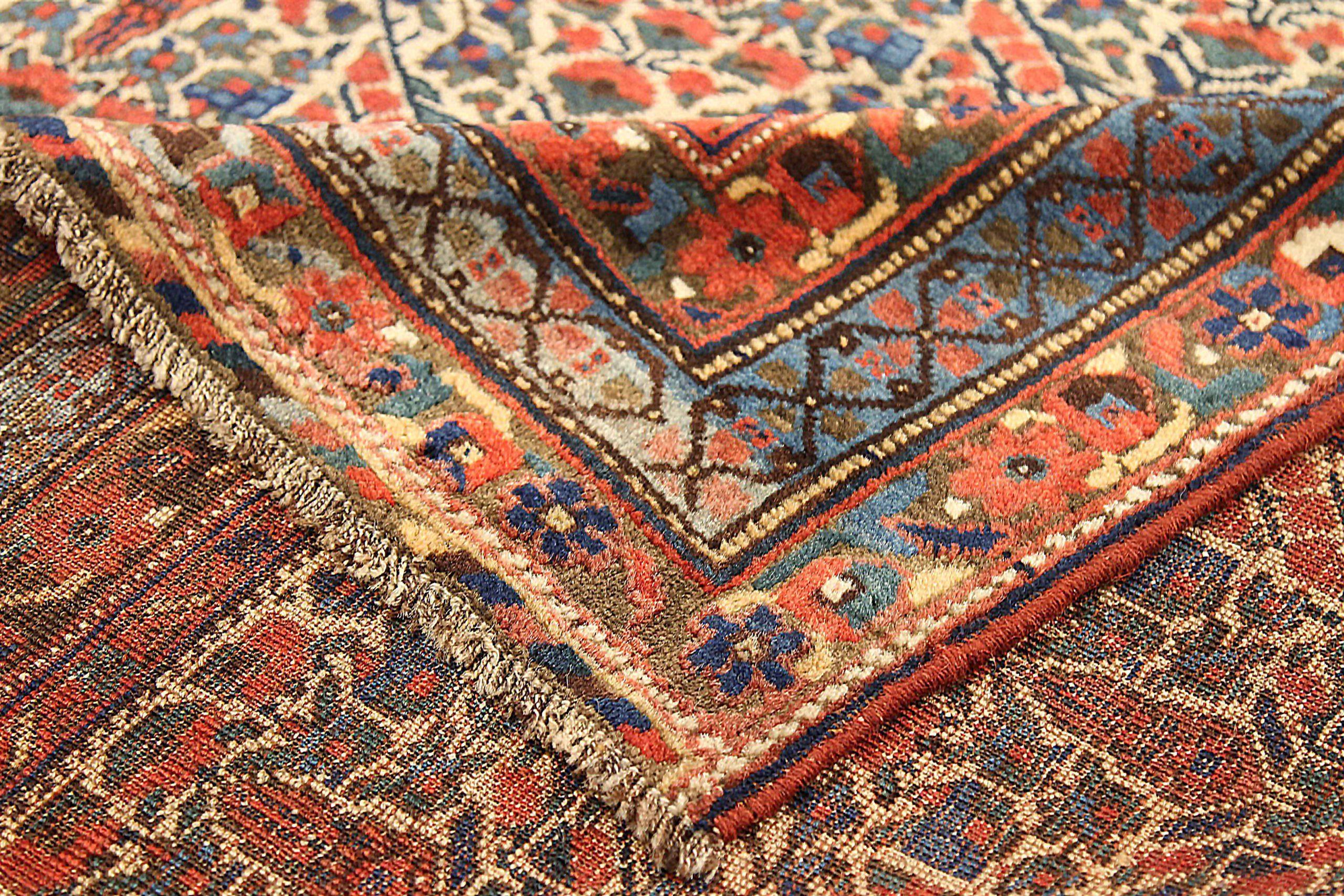 Persischer Sirjan Kleiner Teppich - Wolle Blau Grün Elfenbein Rot 71558 im Zustand „Hervorragend“ im Angebot in Dallas, TX