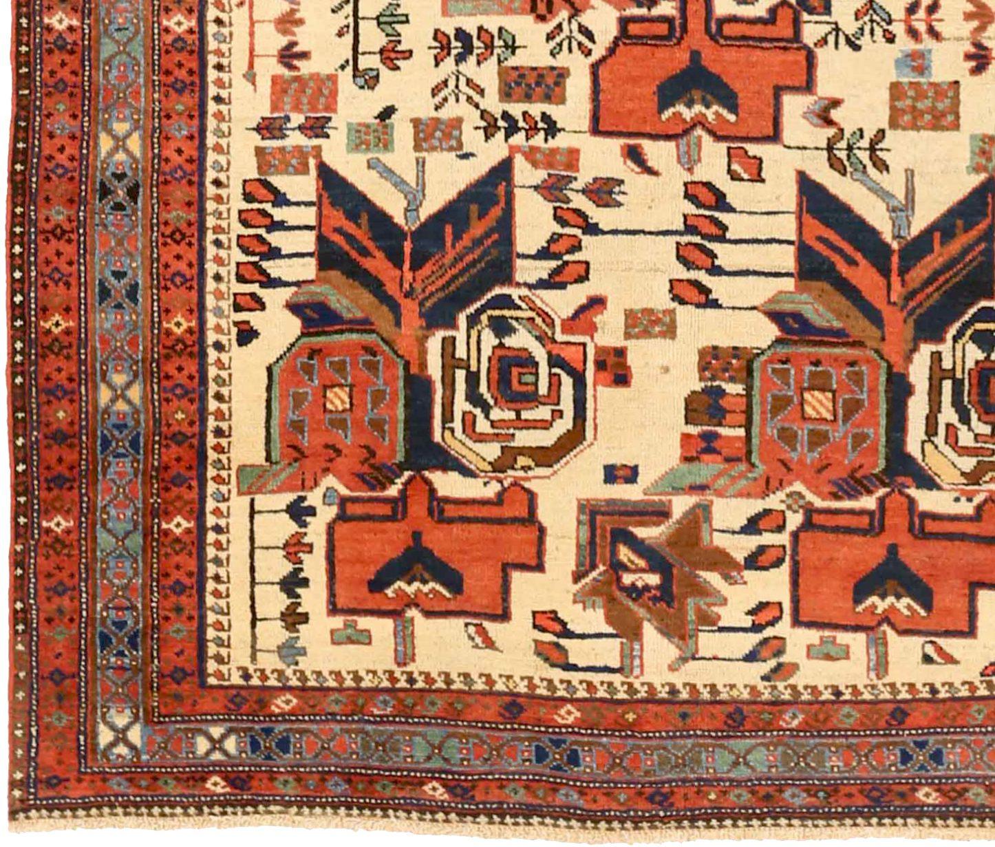 Persischer Sirjan Kleiner Teppich - Wolle Elfenbein Marineblau Rot 71561 (Asiatisch) im Angebot