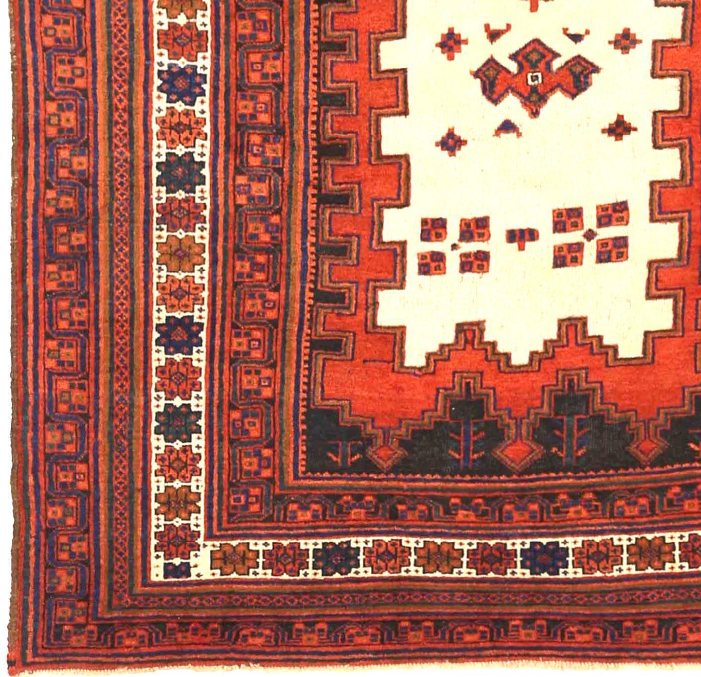 Persischer Sirjan Kleiner Teppich Circa 1910 - Wolle Schwarz Elfenbein Rot 71573 (Asiatisch) im Angebot