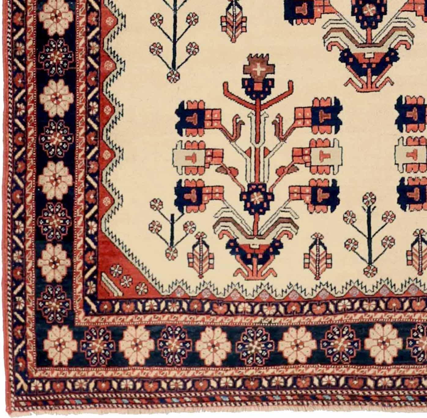Persischer Sirjan-Teppich Circa 1910 - Wolle Schwarz Elfenbein Rot 71921 (Asiatisch) im Angebot