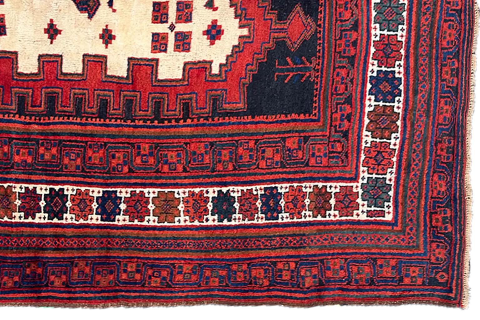 20th Century Persian Sirjan Small Rug Circa 1910 - Wool Black Ivory Red For Sale