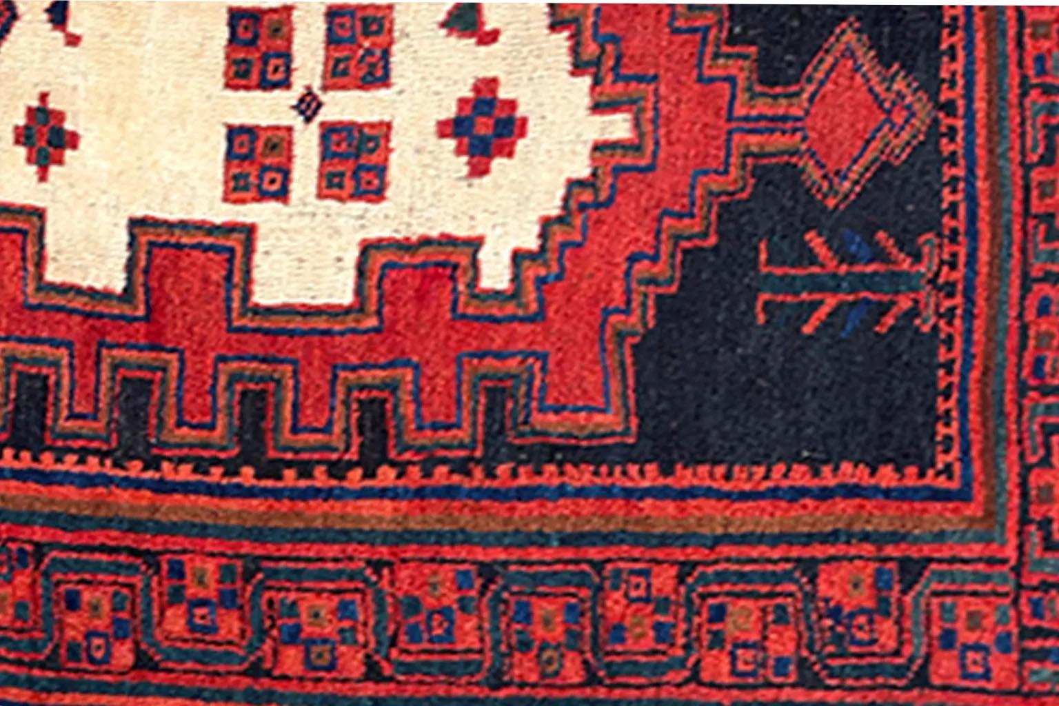 Persian Sirjan Small Rug Circa 1910 - Wool Black Ivory Red For Sale 1