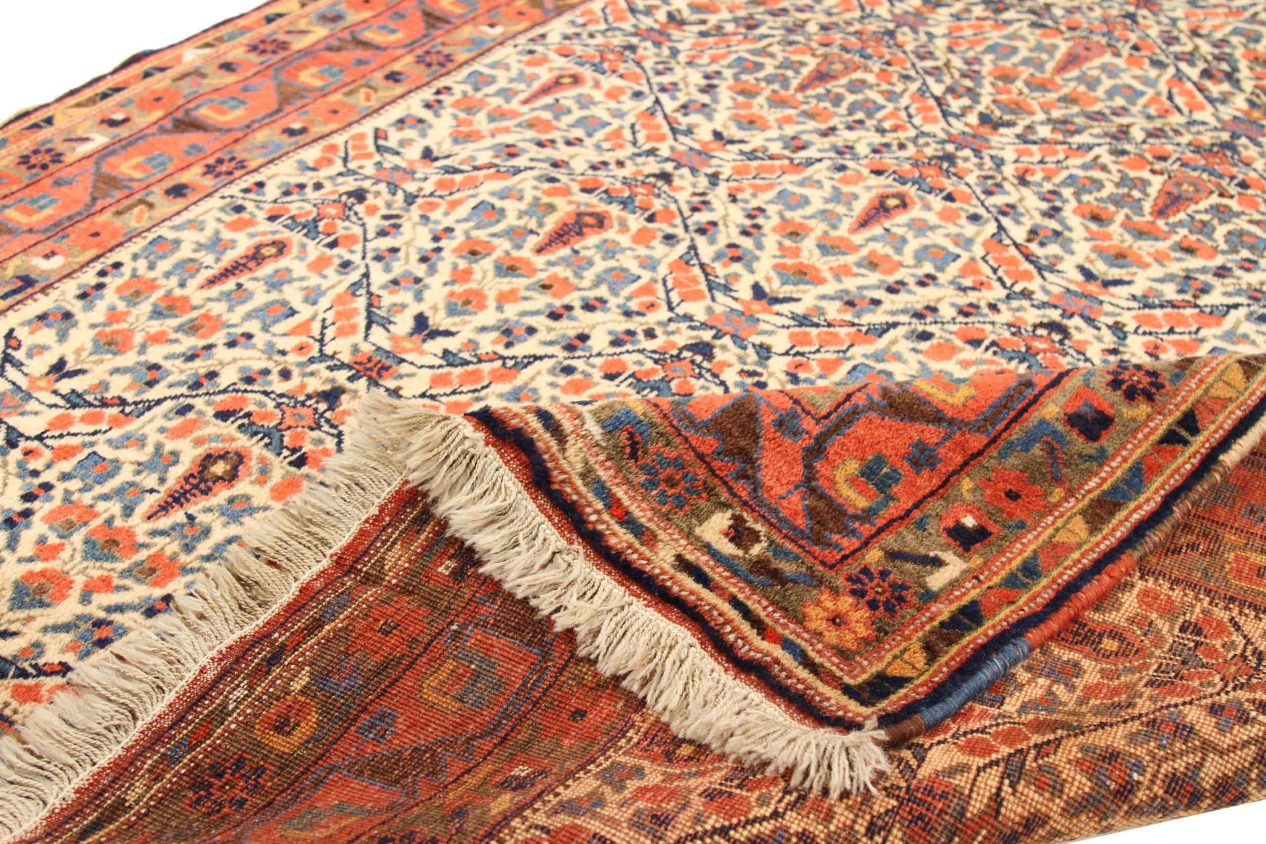Persischer Sirjan Kleiner Teppich Circa 1910 - Wolle Blau Elfenbein Rot Design - 75454 (Asiatisch) im Angebot