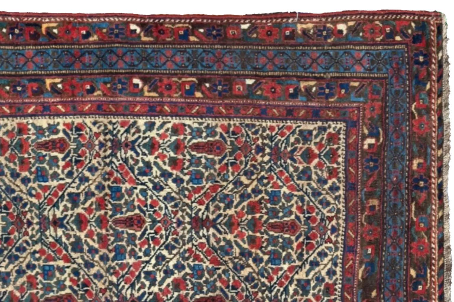 20th Century Persian Sirjan Small Rug - Wool Blue Green Ivory Red For Sale