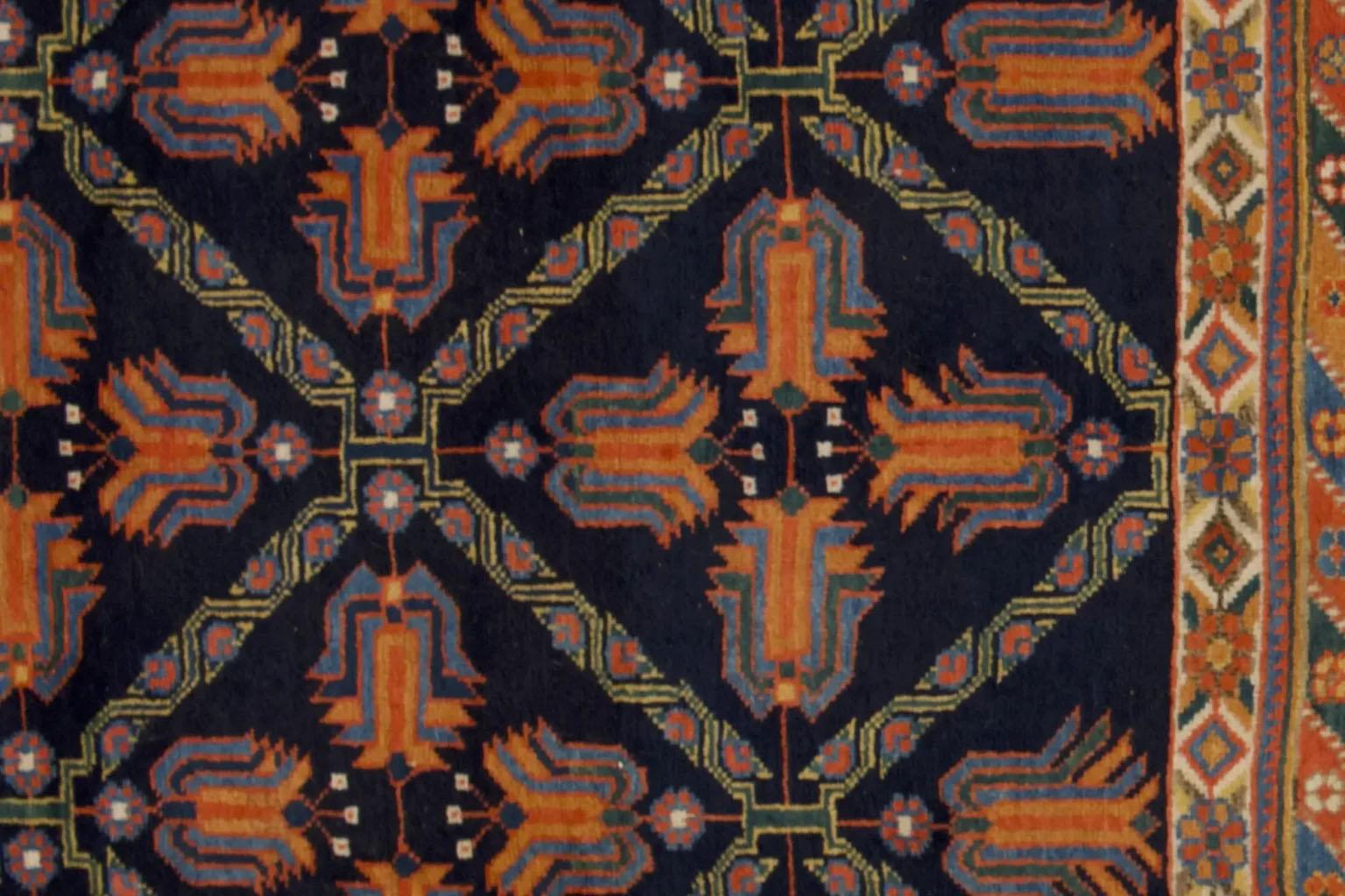 Alfombra Persa Pequeña De Diseño Sirjan - Azul Marino Y Naranja Lana en venta
