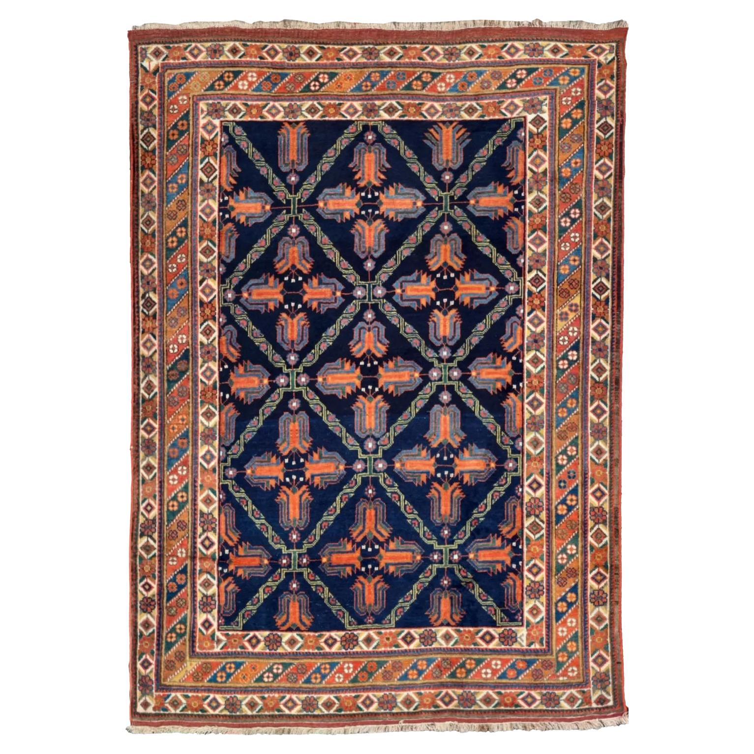 Alfombra Persa Pequeña De Diseño Sirjan - Azul Marino Y Naranja en venta
