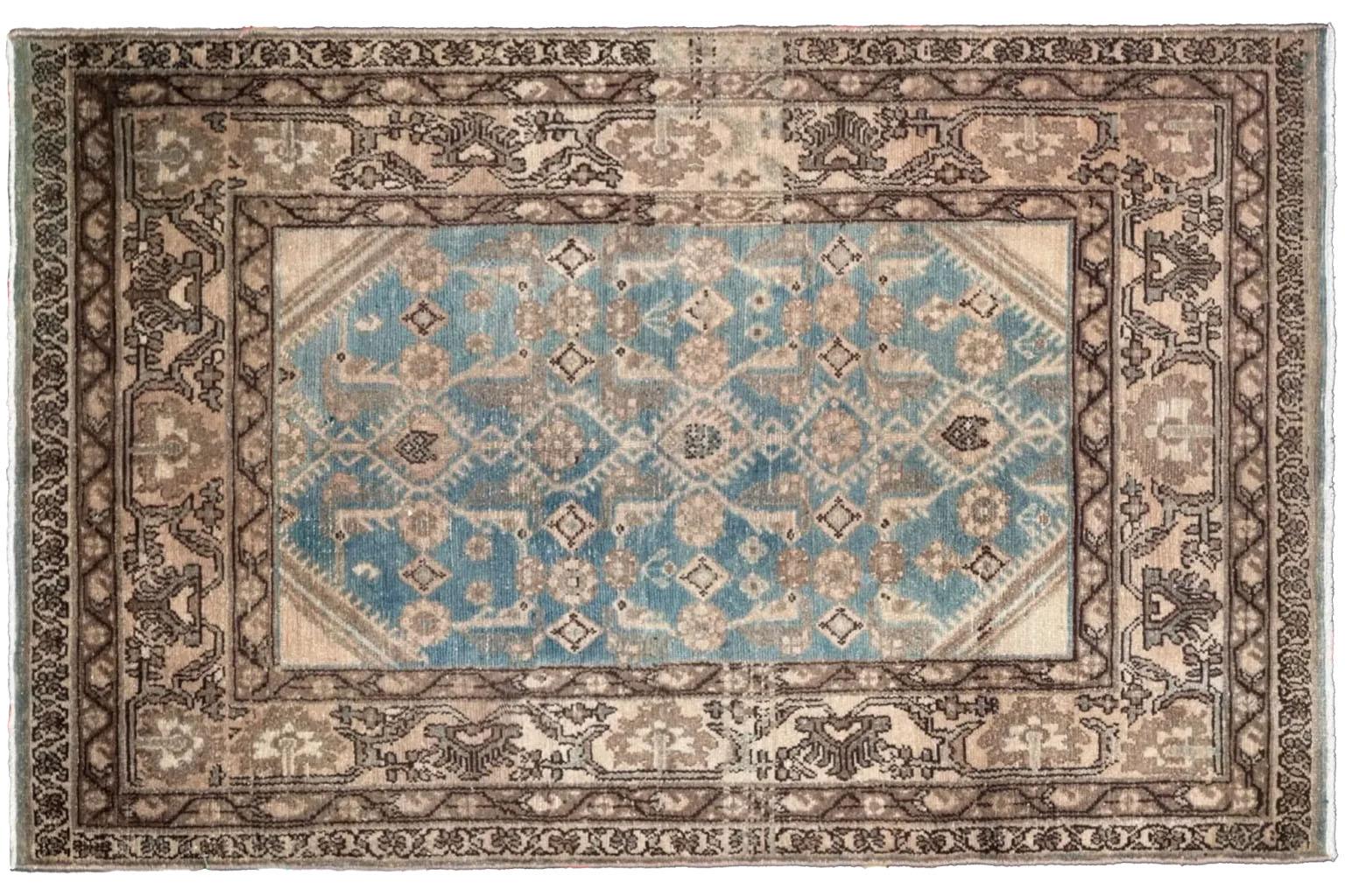 Tribal Persian Small Rug - Mahal Design - Blue Ivory Brown For Sale