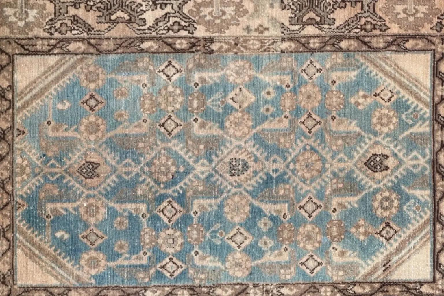 Wool Persian Small Rug - Mahal Design - Blue Ivory Brown For Sale
