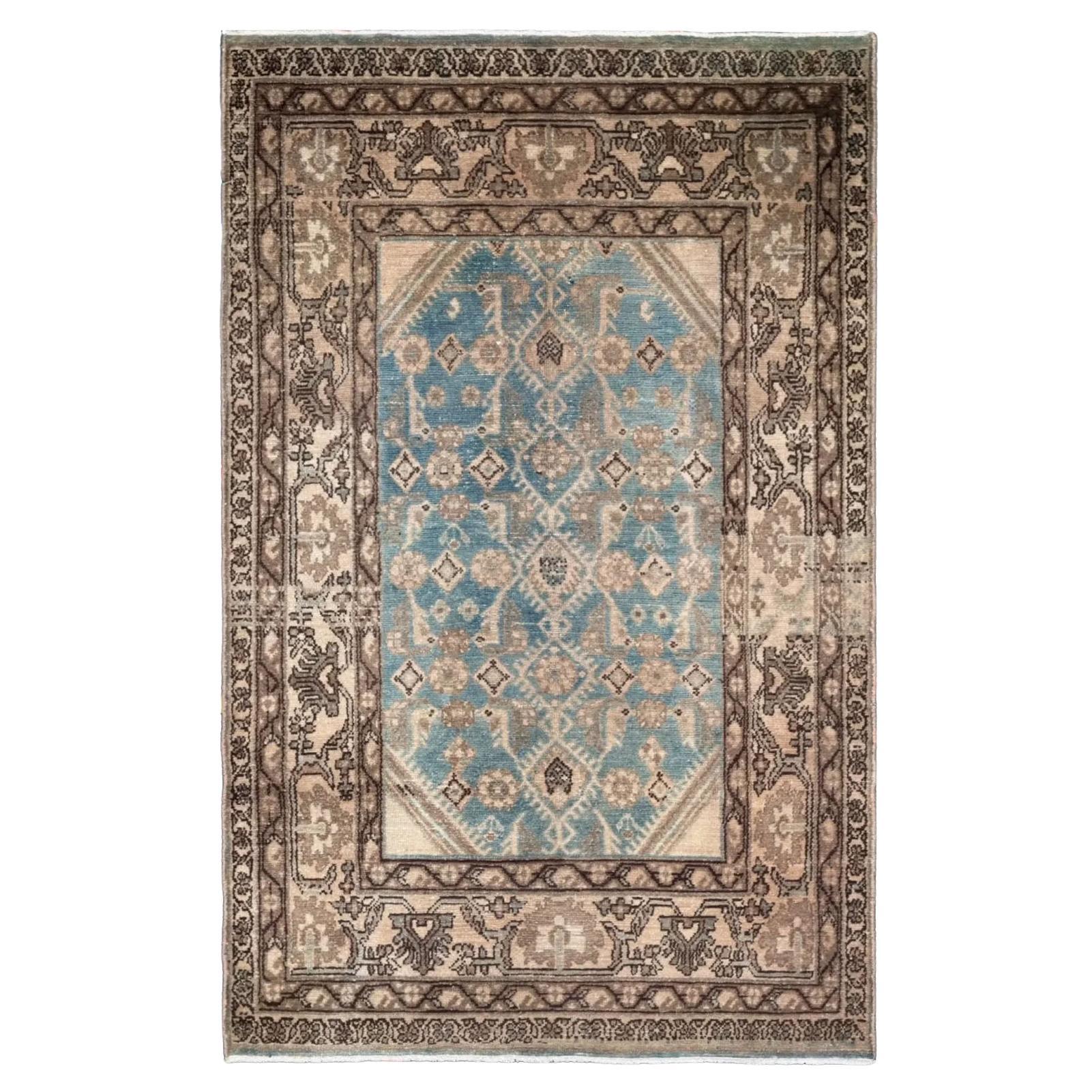Persian Small Rug - Mahal Design - Blue Ivory Brown For Sale