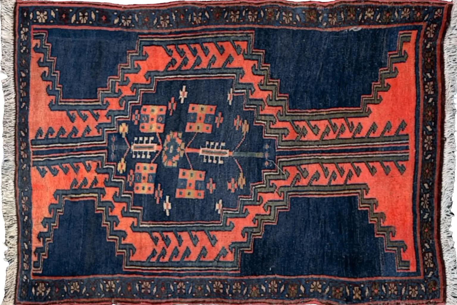 Tribal Persian Small Rug - Zanjan Design - Navy & Red For Sale