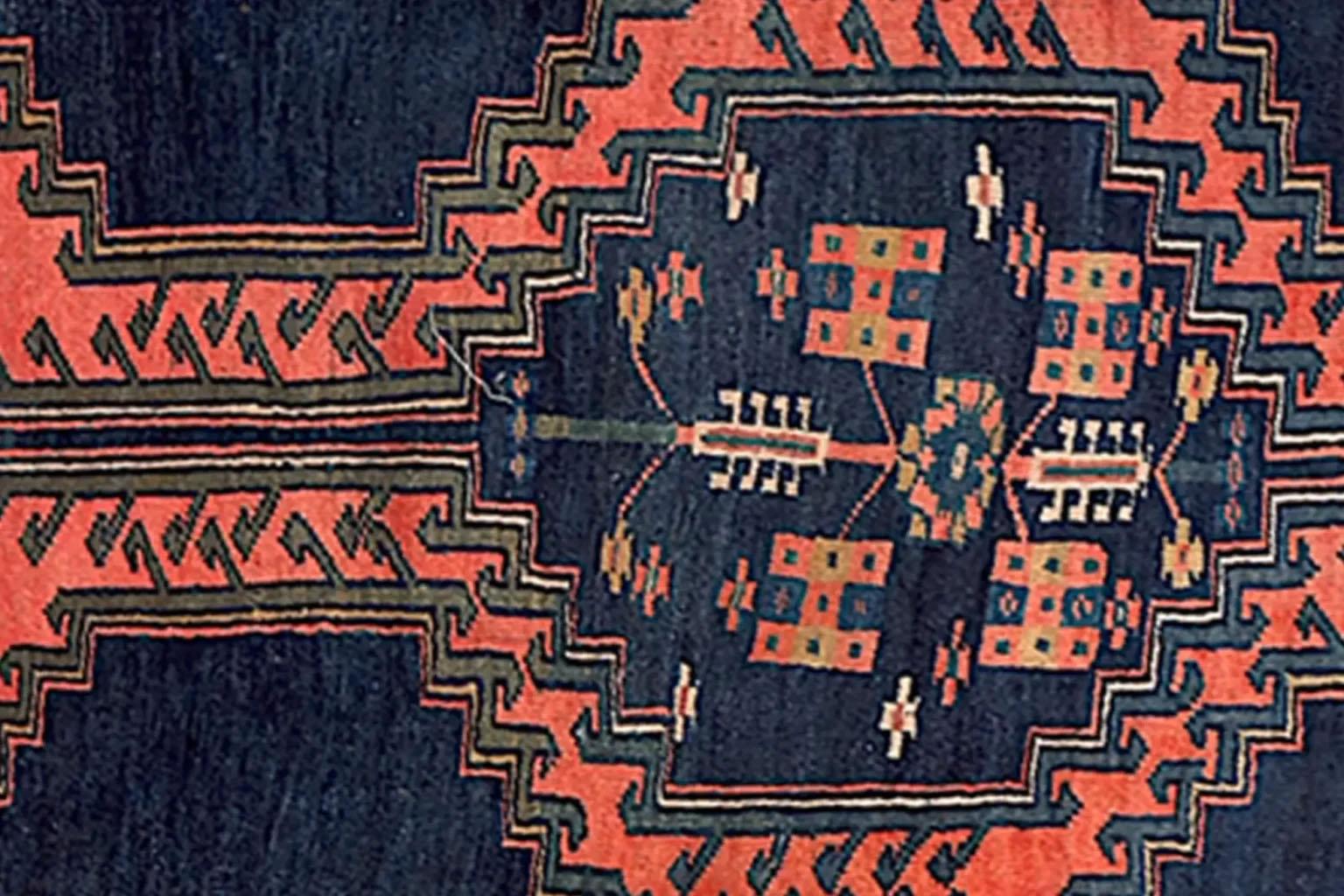 20th Century Persian Small Rug - Zanjan Design - Navy & Red For Sale