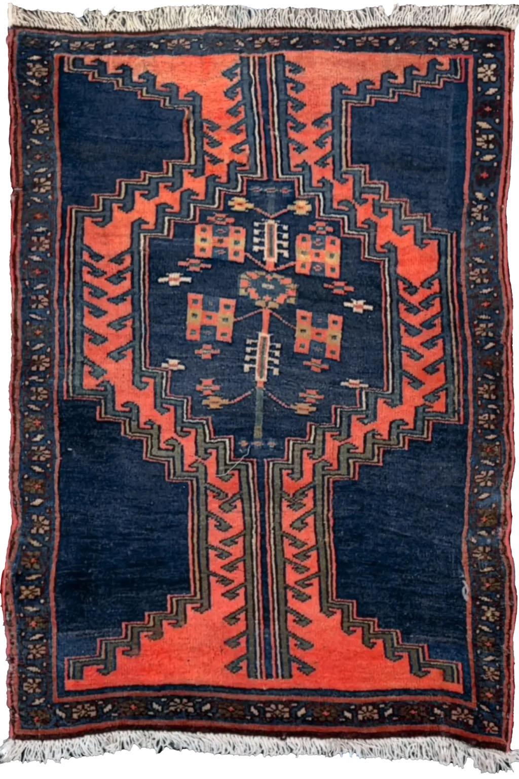 Wool Persian Small Rug - Zanjan Design - Navy & Red For Sale