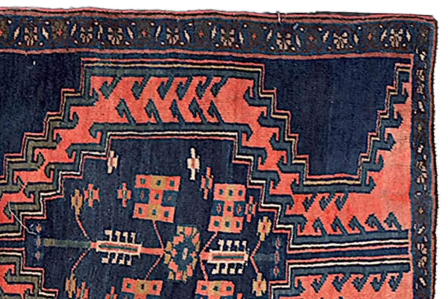 Persian Small Rug - Zanjan Design - Navy & Red For Sale 1