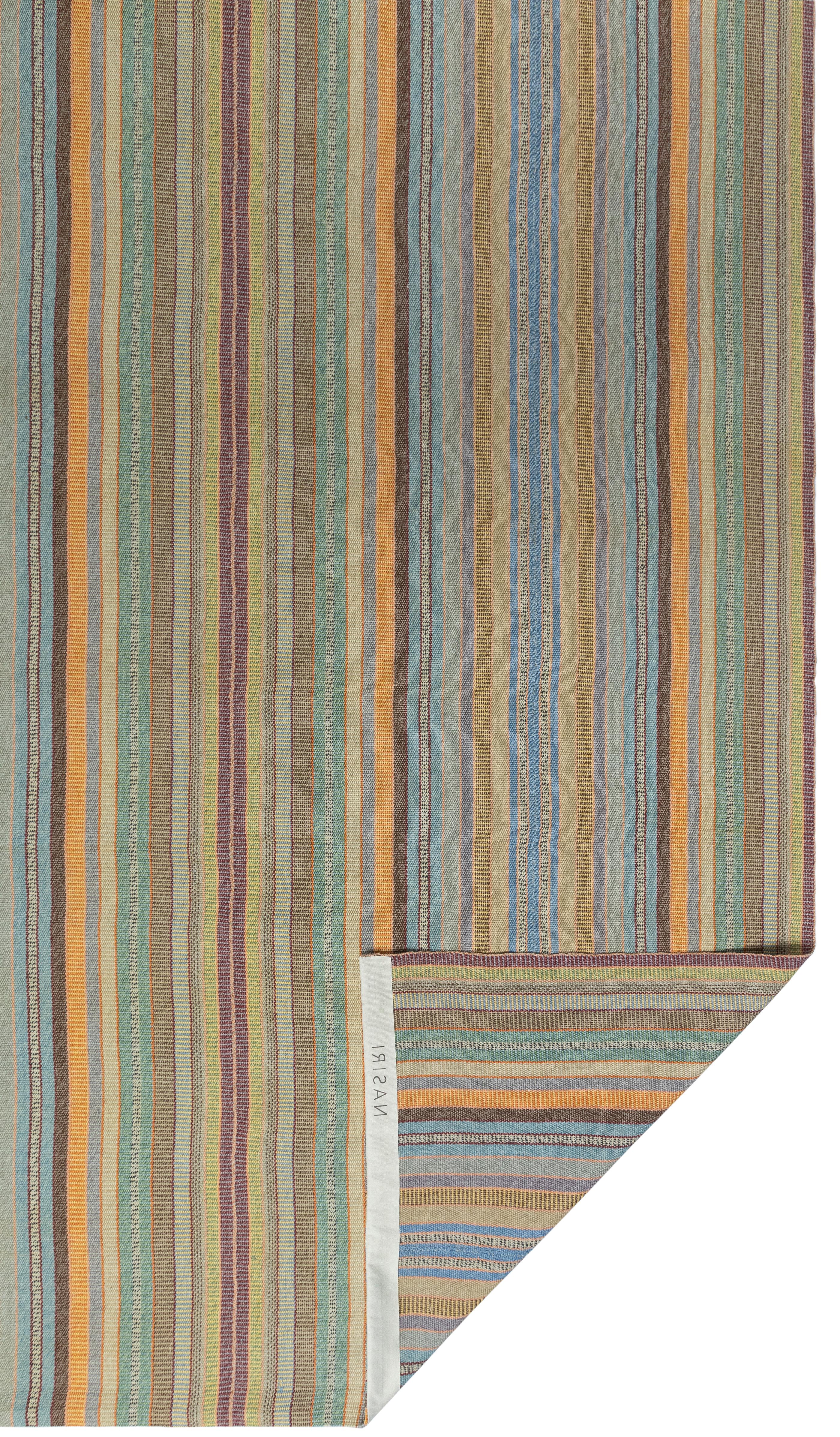 Persian Striped Flat Weave Rug – Hand-Spun Yarn, Vegetable-Dyed, Made to Order For Sale 5