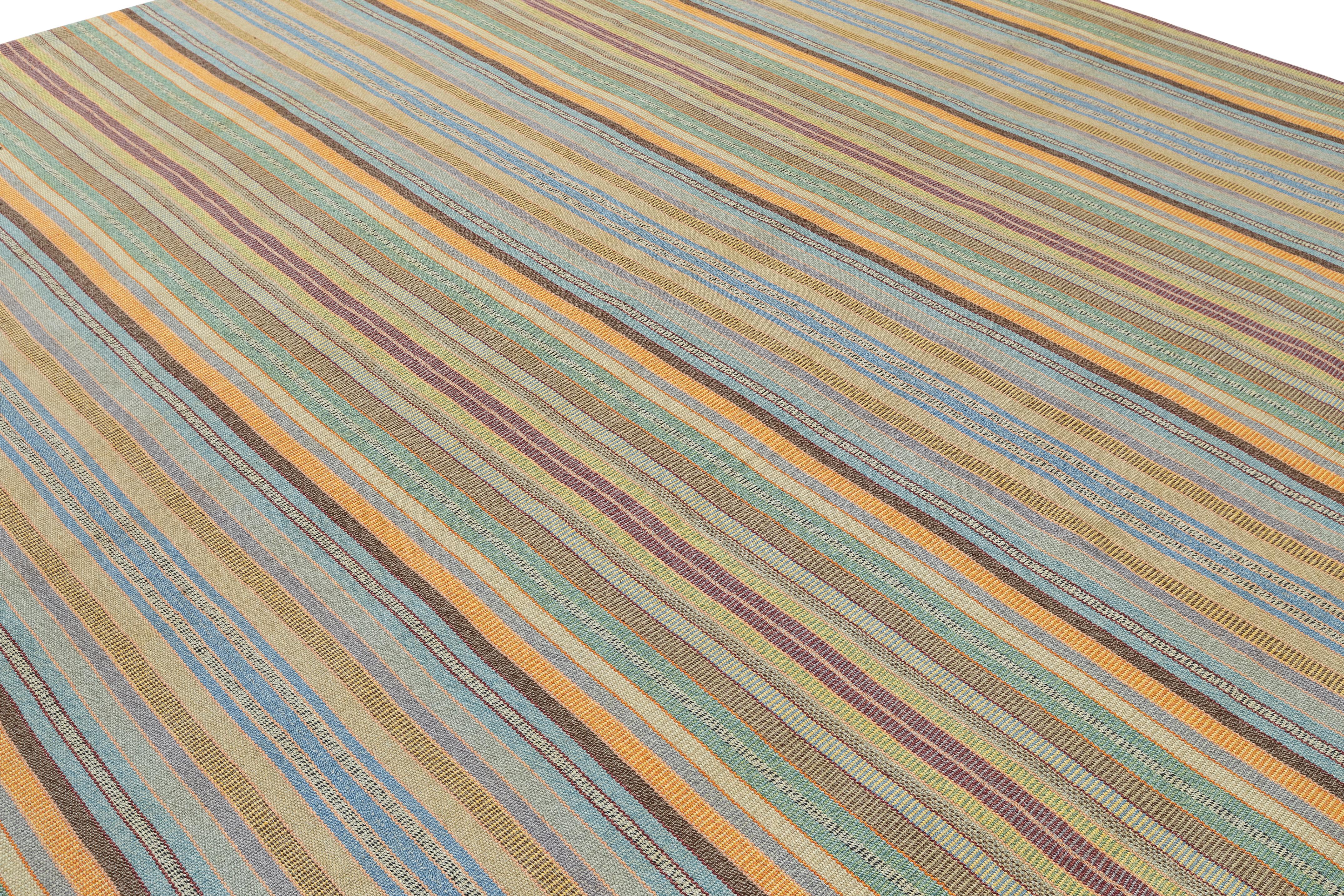 Organic Modern Persian Striped Flat Weave Rug – Hand-Spun Yarn, Vegetable-Dyed, Made to Order For Sale