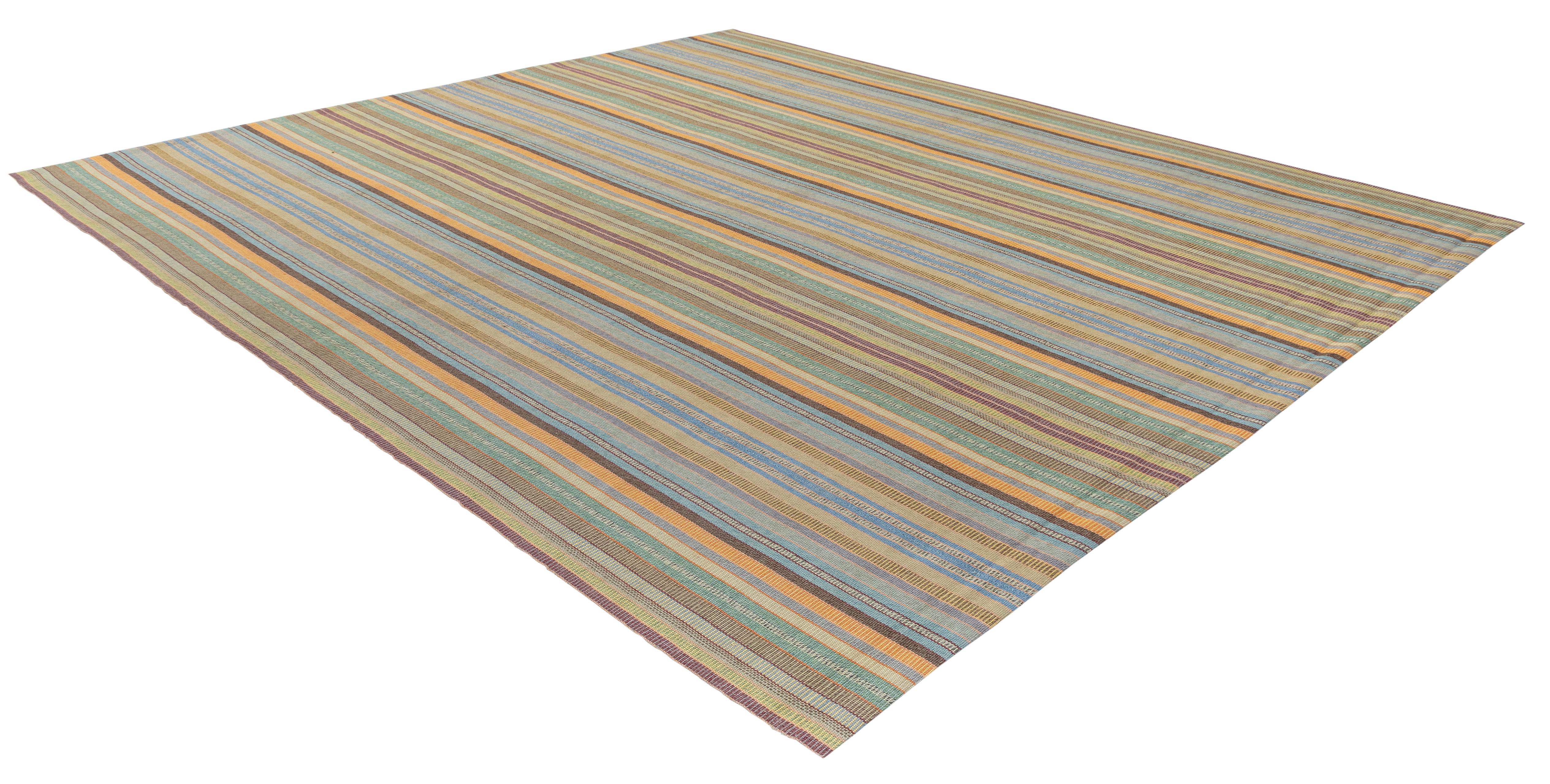Persian Striped Flat Weave Rug – Hand-Spun Yarn, Vegetable-Dyed, Made to Order In New Condition For Sale In New York, NY