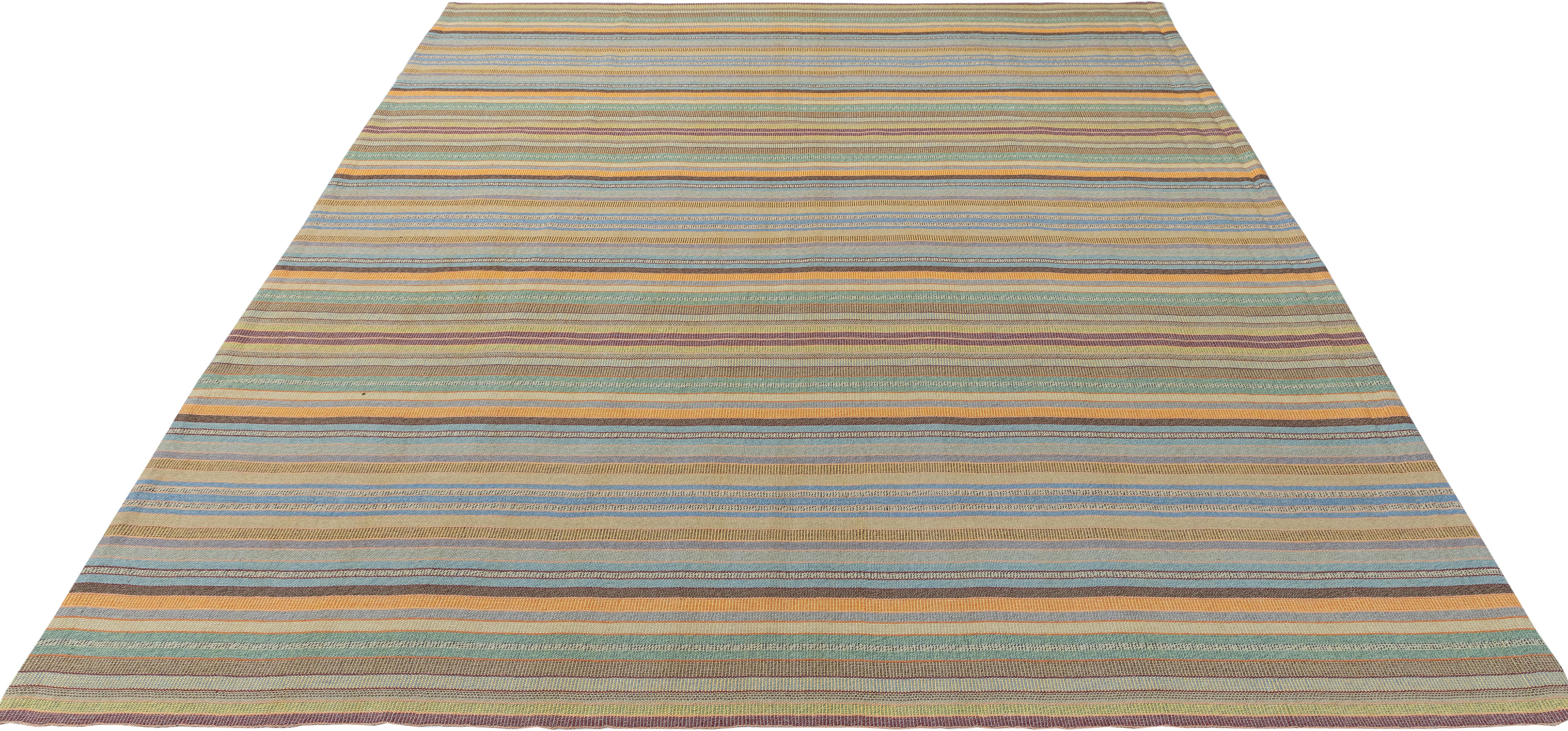 Persian Striped Flat Weave Rug – Hand-Spun Yarn, Vegetable-Dyed, Made to Order For Sale 1
