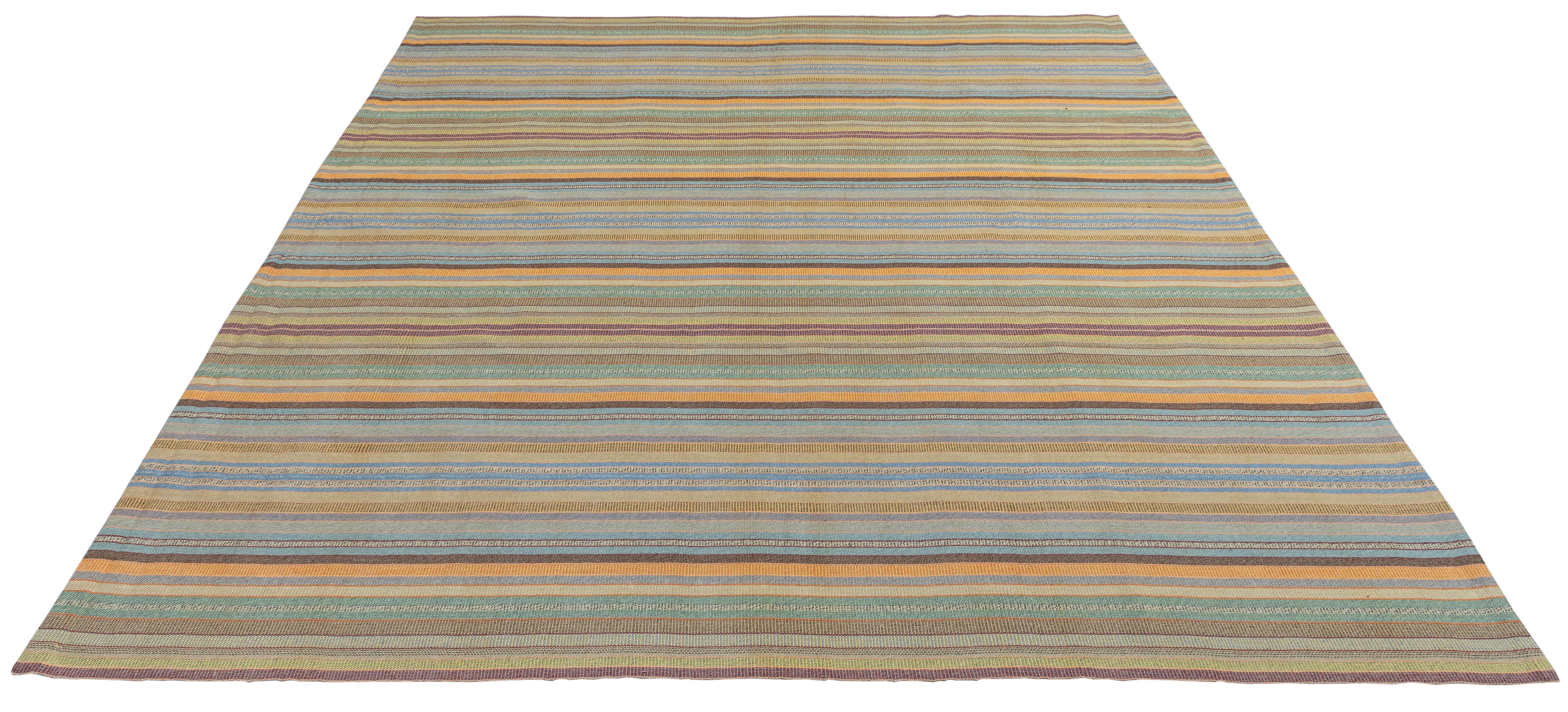 Persian Striped Flat Weave Rug – Hand-Spun Yarn, Vegetable-Dyed, Made to Order For Sale 2