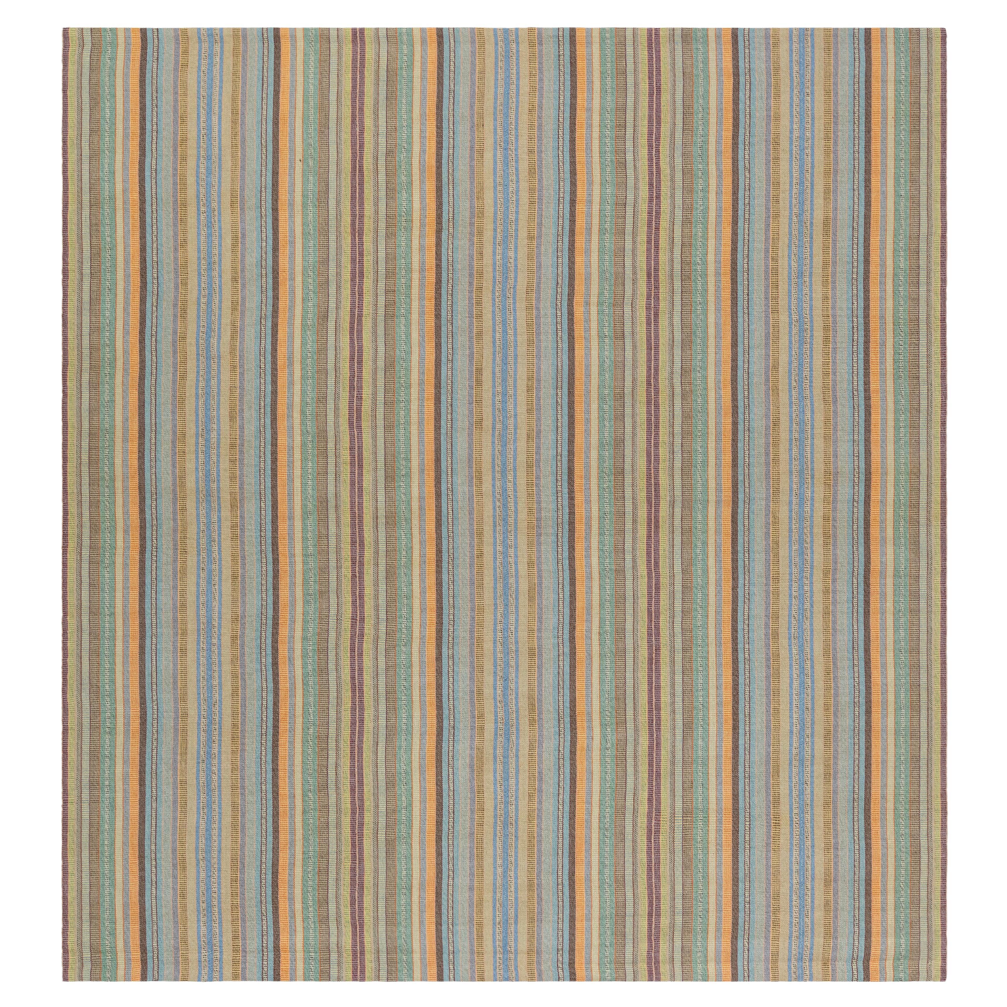 Persian Striped Flat Weave Rug – Hand-Spun Yarn, Vegetable-Dyed, Made to Order