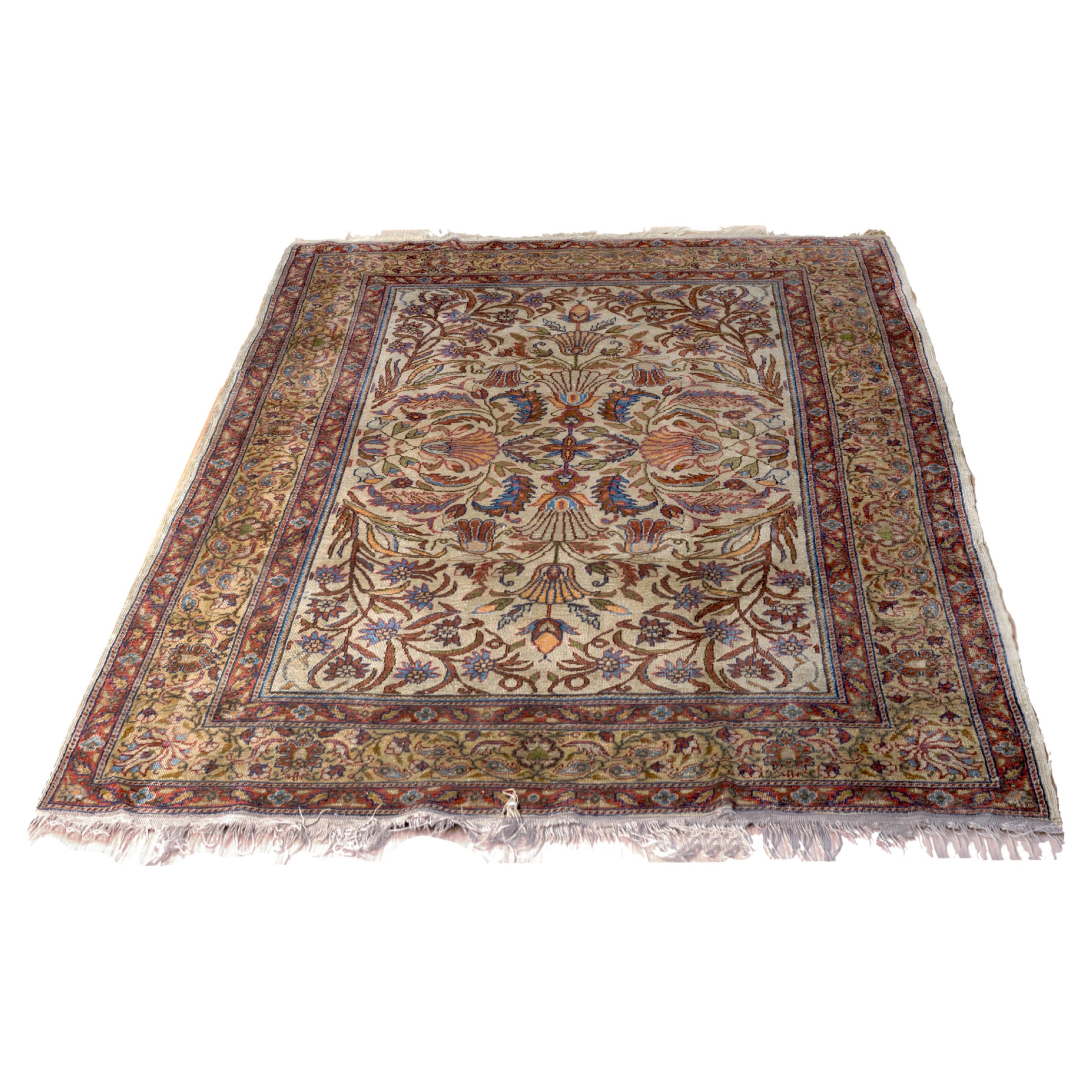 Alfombra de lana Bakhtiari de estilo persa en rojo y amarillo  62,2 x 43,7 Pulgadas en venta