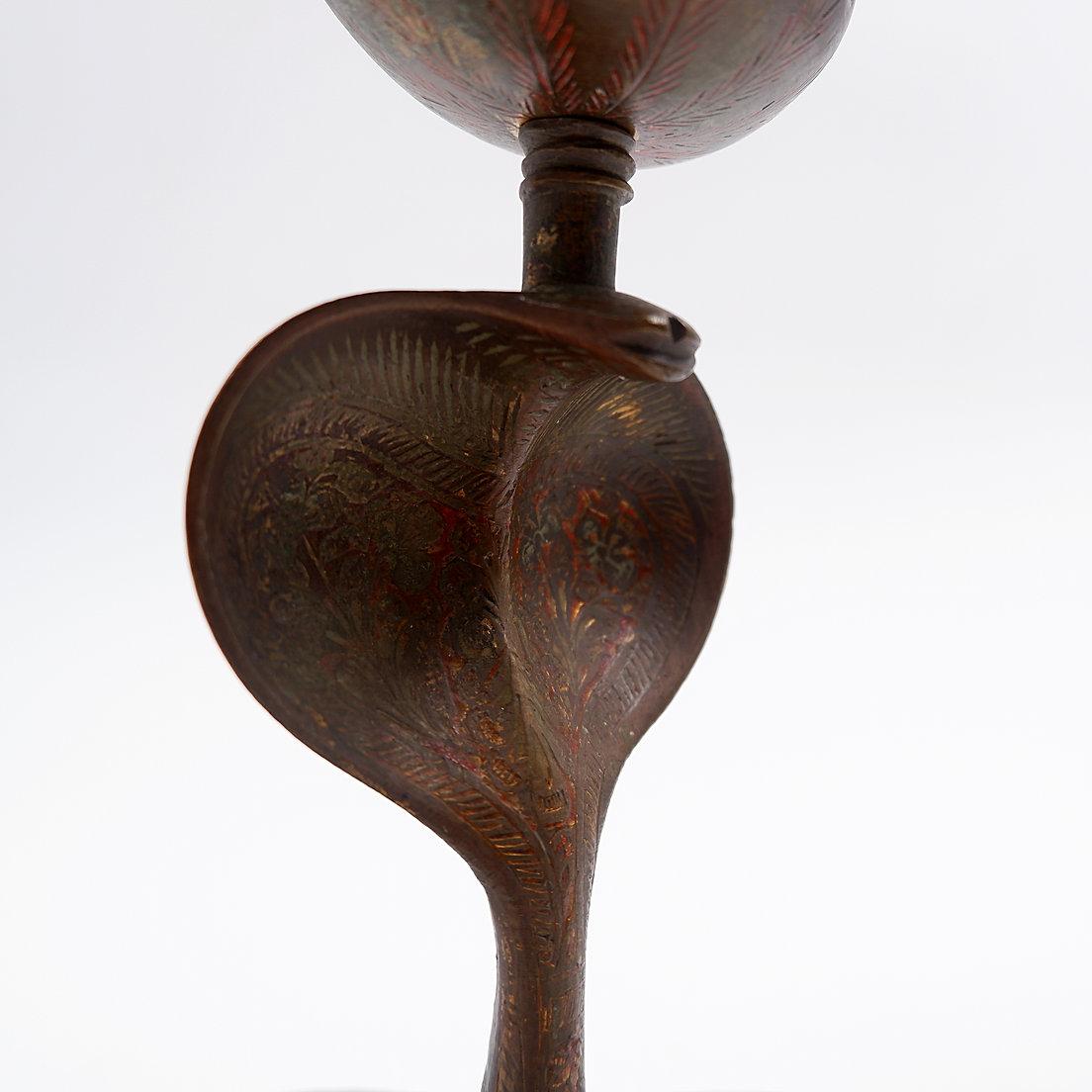 Persian Style Brass Cobra Snake Candlestick - 20th For Sale 4