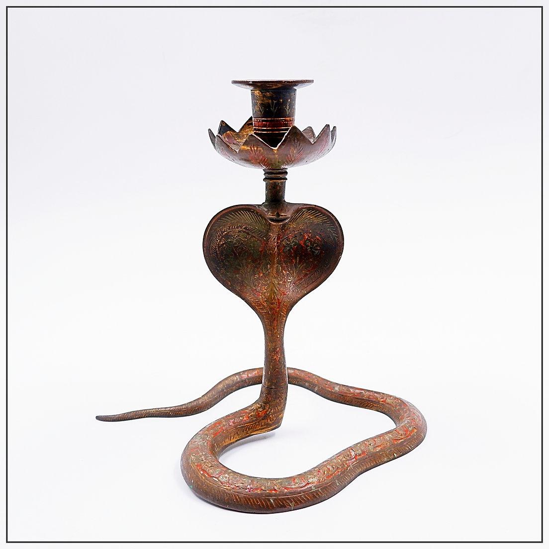 Persian Style Brass Cobra Snake Candlestick - 20th For Sale 5