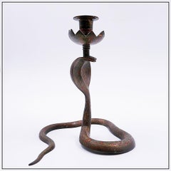 Persian Style Brass Cobra Snake Candlestick - 20th