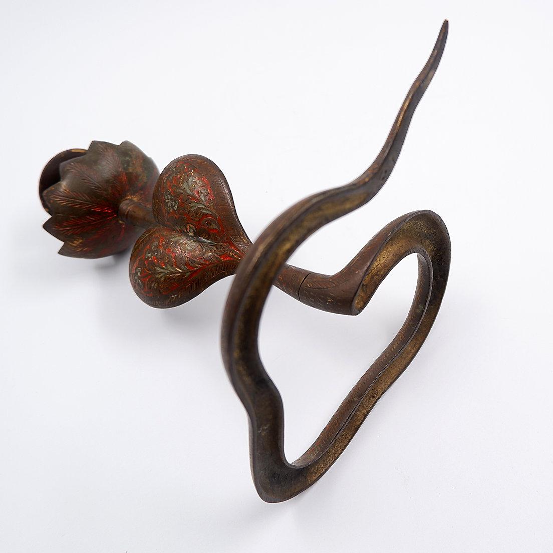 Indian Persian Style Brass Cobra Snake Candlestick - 20th For Sale