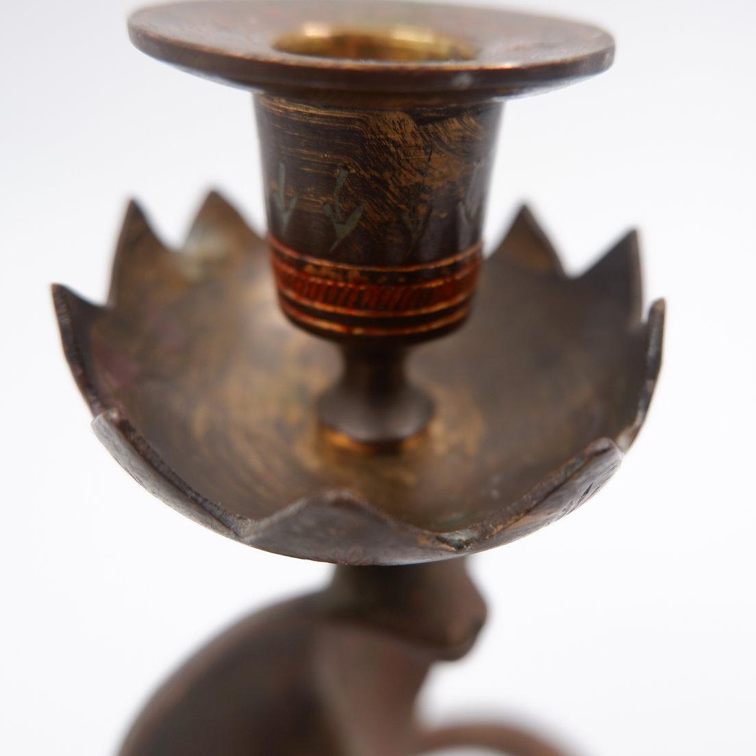 Metal Persian Style Brass Cobra Snake Candlestick - 20th For Sale